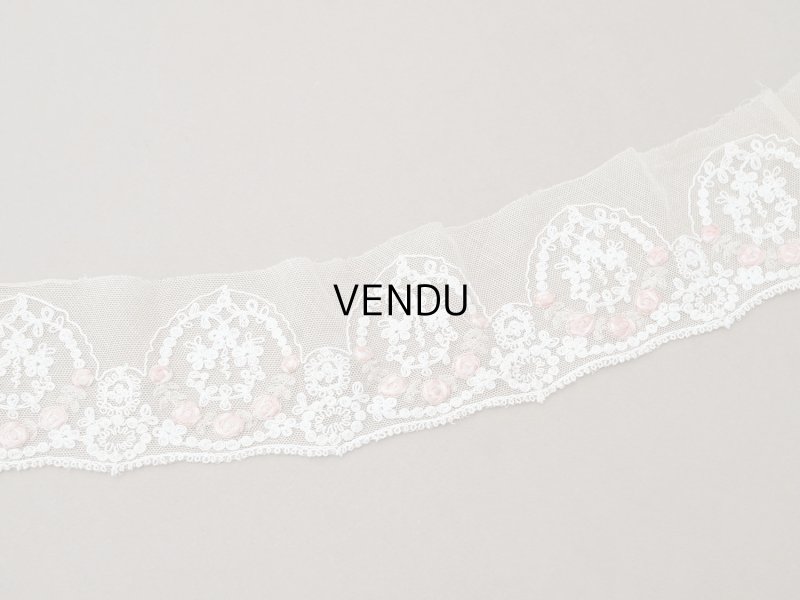 画像4: アンティークピンクの薔薇刺繍入り レース ベージュ 1m 約8cm幅