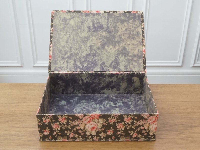 画像4: アンティーク 薔薇模様 大きなカルトナージュボックス 墨黒 36×25.8×10.7cm