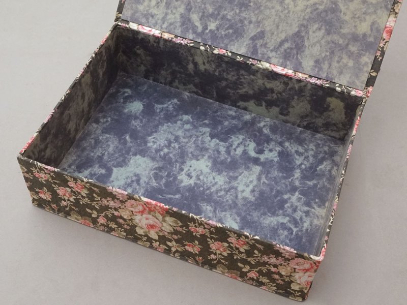 画像6: アンティーク 薔薇模様 大きなカルトナージュボックス 墨黒 36×25.8×10.7cm