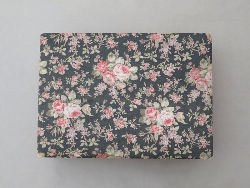 画像3: アンティーク 薔薇模様 大きなカルトナージュボックス 墨黒 36×25.8×10.7cm