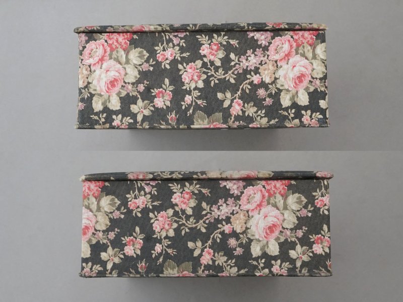 画像8: アンティーク 薔薇模様 大きなカルトナージュボックス 墨黒 36×25.8×10.7cm