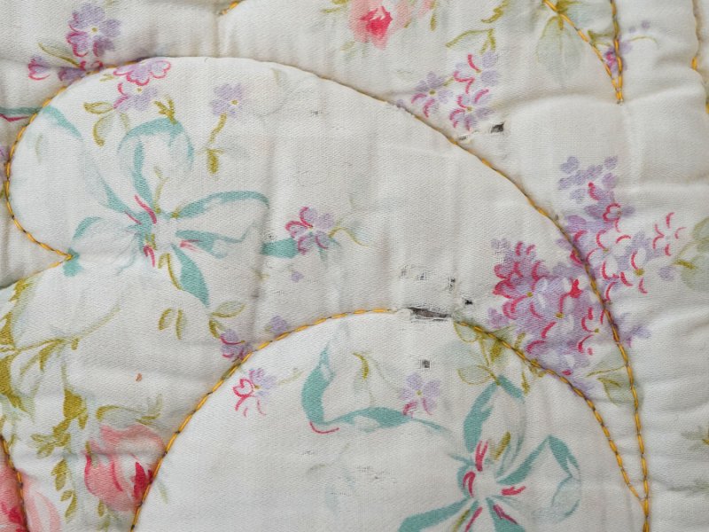 画像24: アンティーク シルク製 ベッドカバー ピンクの薔薇＆ブルーのリボン 118×170cm