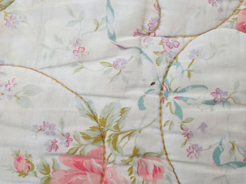 画像27: アンティーク シルク製 ベッドカバー ピンクの薔薇＆ブルーのリボン 118×170cm