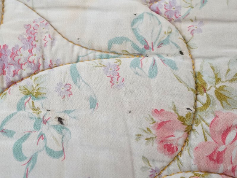 画像23: アンティーク シルク製 ベッドカバー ピンクの薔薇＆ブルーのリボン 118×170cm