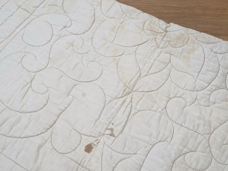 画像36: アンティーク シルク製 ベッドカバー ピンクの薔薇＆ブルーのリボン 118×170cm