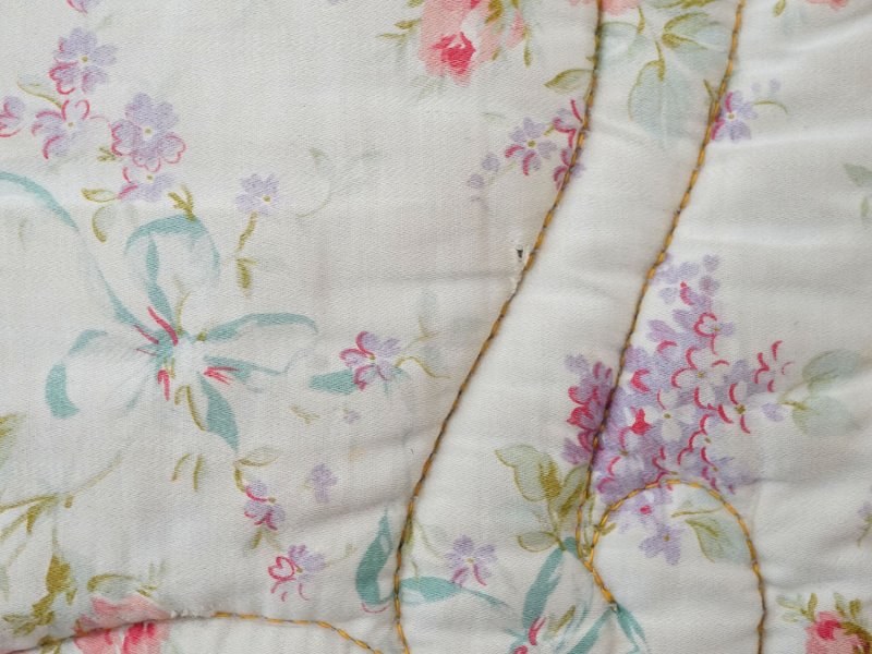 画像25: アンティーク シルク製 ベッドカバー ピンクの薔薇＆ブルーのリボン 118×170cm