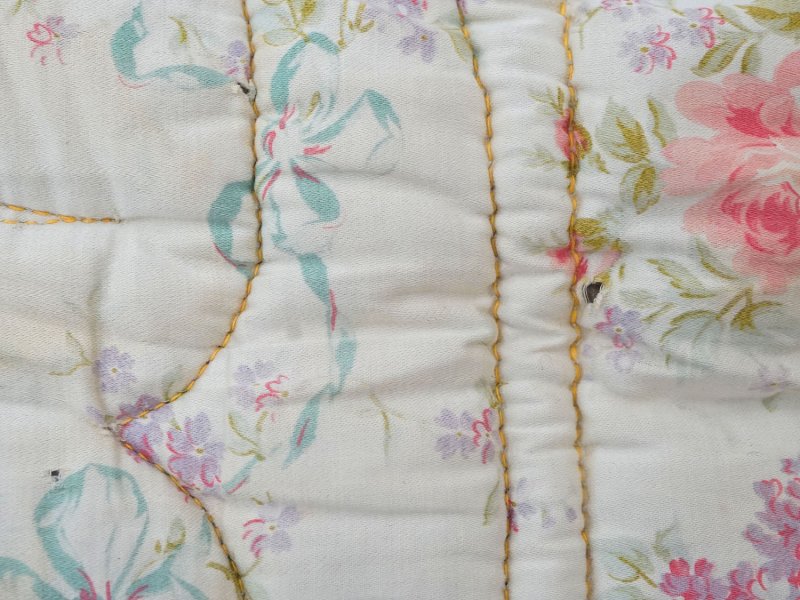 画像28: アンティーク シルク製 ベッドカバー ピンクの薔薇＆ブルーのリボン 118×170cm
