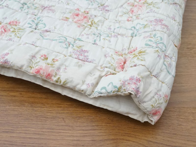 画像4: アンティーク シルク製 ベッドカバー ピンクの薔薇＆ブルーのリボン 118×170cm