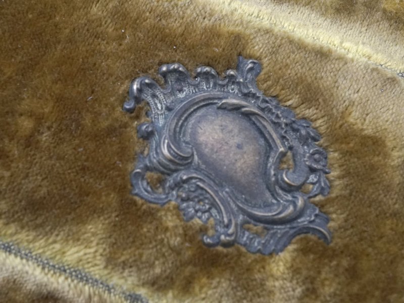 画像5: アンティーク グローブボックス カーキのベルベット ロカイユ装飾＆草花のブーケ