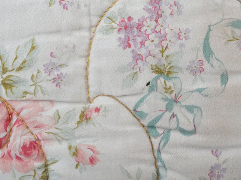 画像26: アンティーク シルク製 ベッドカバー ピンクの薔薇＆ブルーのリボン 118×170cm