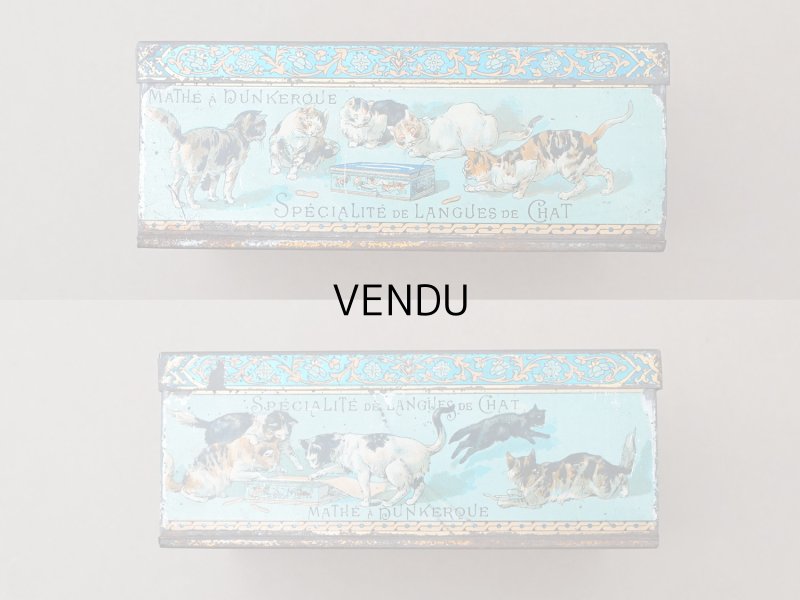 画像3: 19世紀 アンティーク 子猫たち ラングドシャのメタル缶 LANGUES DE CHAT- MAISON MATHE -