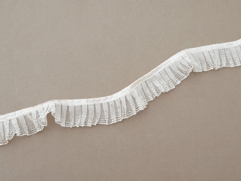 画像3: アンティーク チュールレースのプリーツリボン パウダーピンク＆オフホワイト 113cm 3cm幅 