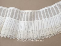 アンティーク 幅広 ドレスの裾  2段のプリーツ入り レース付 1.86m 24cm幅 コットンオーガンジー