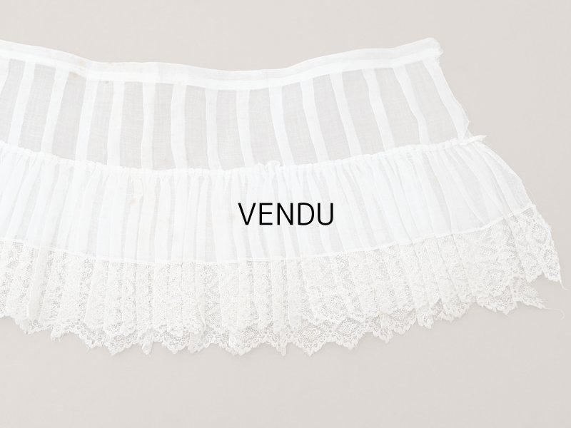 画像11: アンティーク 幅広 ドレスの裾  2段のプリーツ入り レース付 1.86m 24cm幅 コットンオーガンジー