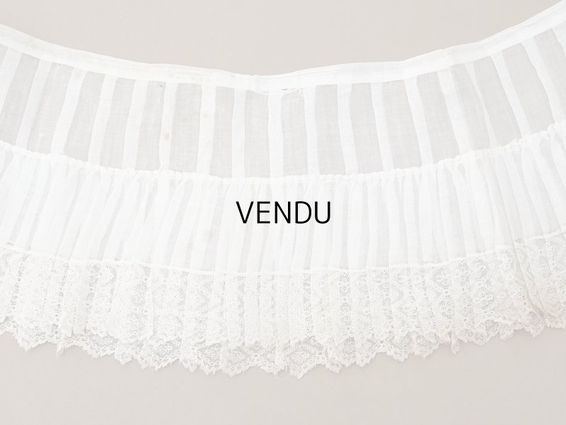 画像9: アンティーク 幅広 ドレスの裾  2段のプリーツ入り レース付 1.86m 24cm幅 コットンオーガンジー