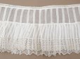 画像8: アンティーク 幅広 ドレスの裾  2段のプリーツ入り レース付 1.86m 24cm幅 コットンオーガンジー