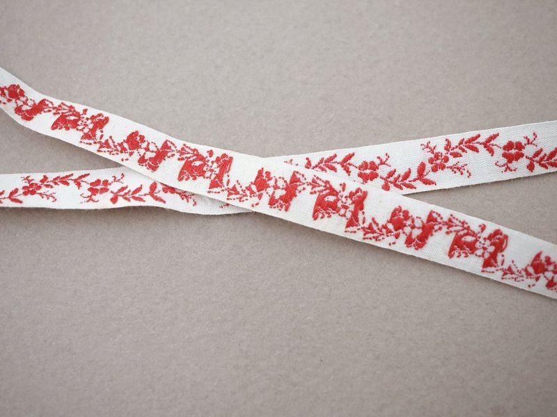画像3: 1900年頃 アンティーク 刺繍入りトリム 花のガーランド 2.8m 9mm幅 ワインレッド