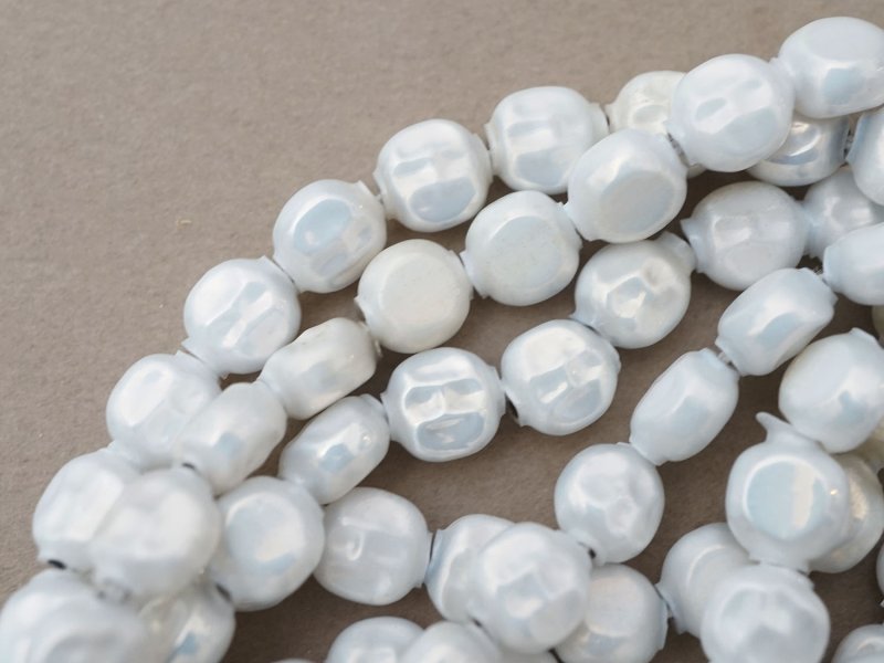 画像6: アンティーク スフレビーズ スノーホワイト 乳白色のコーティング シルバー 8mm 約130〜140ピース 吹きガラス製ビーズ