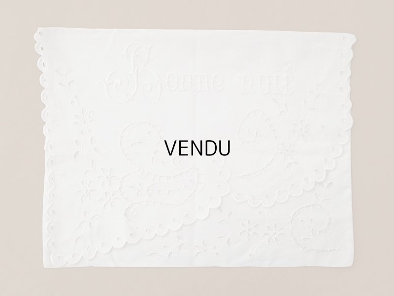 画像2: アンティーク パジャマケース BONNE NUIT 手刺繍 ホワイトワーク