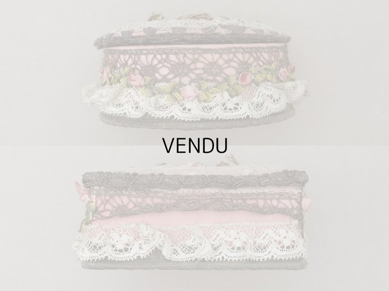 画像5: 【15周年セール対象外】アンティーク ロココトリム&ロココモチーフ シルク製 ボックス オールドローズ