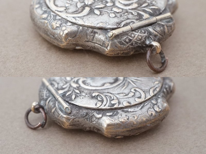 画像8: アンティーク 水色のパフ付 パウダーケース ロカイユ装飾