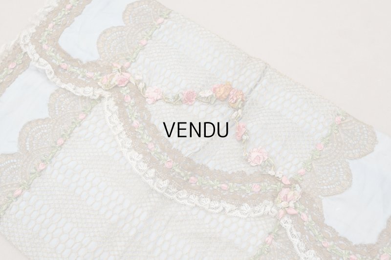 画像4: 【セール対象外】【クーポン対象外】アンティーク シルク製 ポシェット ロココトリム&モチーフ スモーキーブルー ランジェリーケース