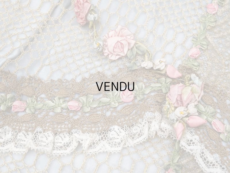 画像9: 【セール対象外】【クーポン対象外】アンティーク シルク製 ポシェット ロココトリム&モチーフ スモーキーブルー ランジェリーケース