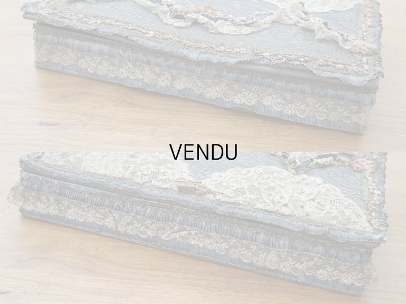 画像15: 【セール対象外】【クーポン対象外】アンティーク シルク製 ロココモチーフ&ロココトリム 大きなカルトナージュボックス 37×24×6.5cm