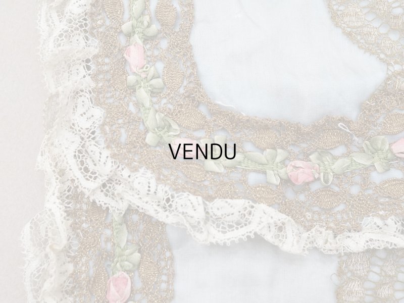 画像10: 【セール対象外】【クーポン対象外】アンティーク シルク製 ポシェット ロココトリム&モチーフ スモーキーブルー ランジェリーケース