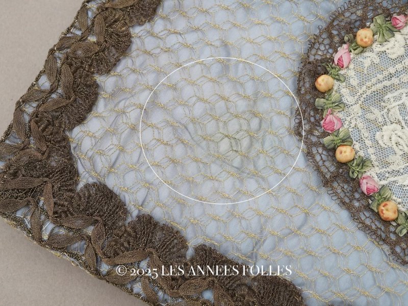 画像8: アンティーク シルク製 ポシェット ロココトリム＆レース ハンキーケース