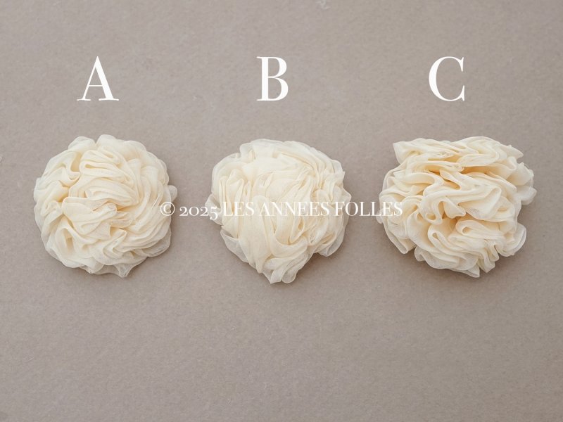 画像2: アンティーク シルクシフォン 薔薇の布花 アイボリー