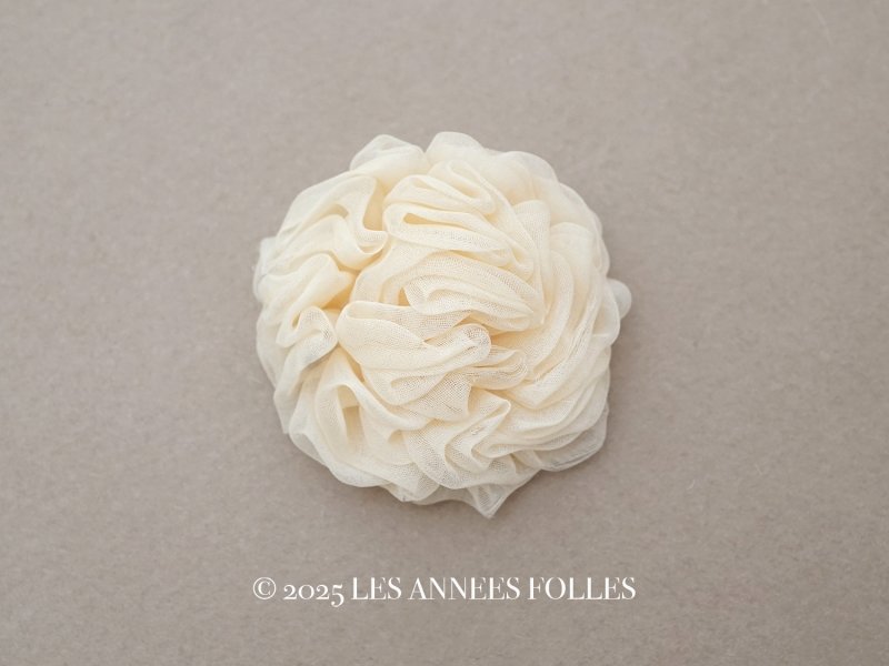 画像1: アンティーク シルクシフォン 薔薇の布花 アイボリー