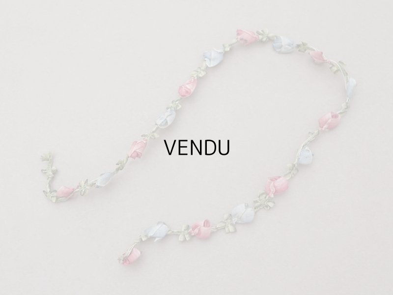 画像4: アンティーク シルク製 薔薇のロココトリム 37cm ローズピンク＆スモーキーブルー ロココリボン 