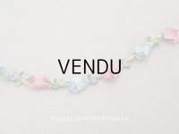 アンティーク シルク製 薔薇のロココトリム 37cm ローズピンク＆スモーキーブルー ロココリボン 