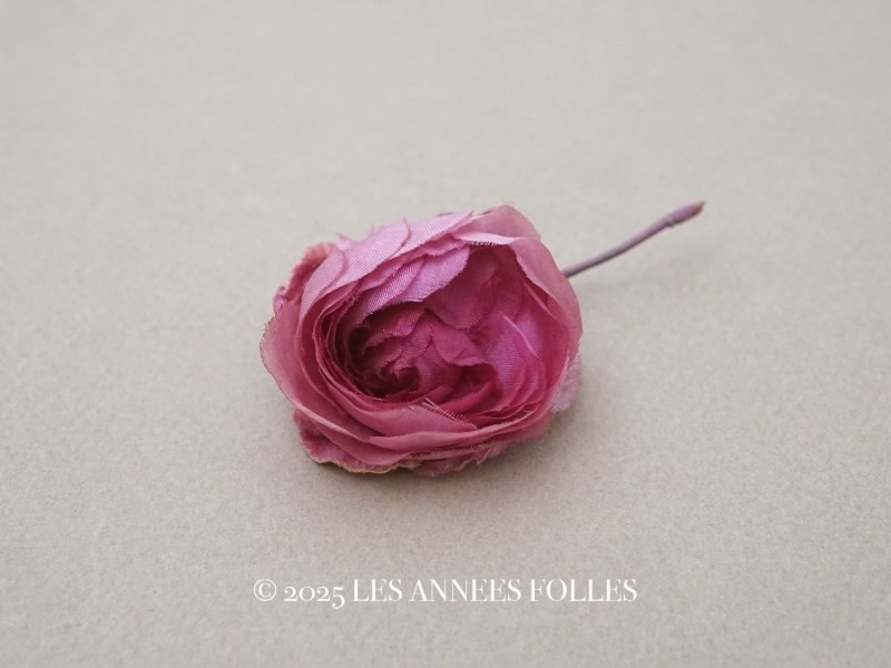画像1: アンティーク シルク製 小さな薔薇の布花 ドール用 ボルドー