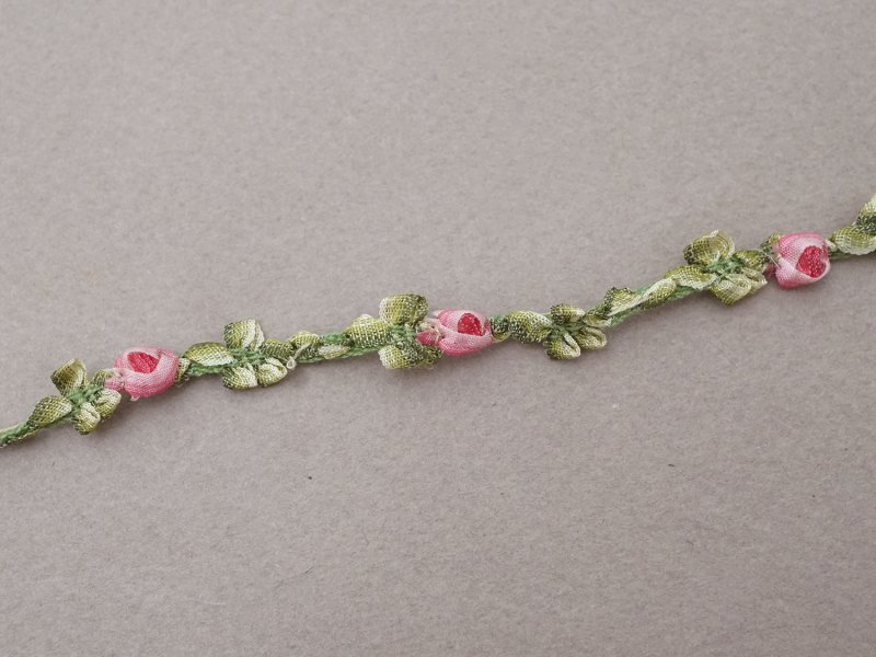 画像4: アンティーク とても小さなピンクの薔薇 ロココトリム シルク製 ロココリボン 28cm