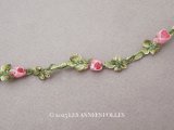 アンティーク とても小さなピンクの薔薇 ロココトリム シルク製 ロココリボン 