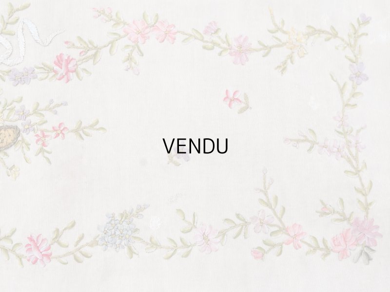 画像10: アンティーク シルク製 花かごのリボン刺繍入り ハンキーケース ハンカチ用ポシェット フラワーバスケット