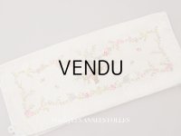 アンティーク シルク製 花かごのリボン刺繍入り ハンキーケース ハンカチ用ポシェット フラワーバスケット