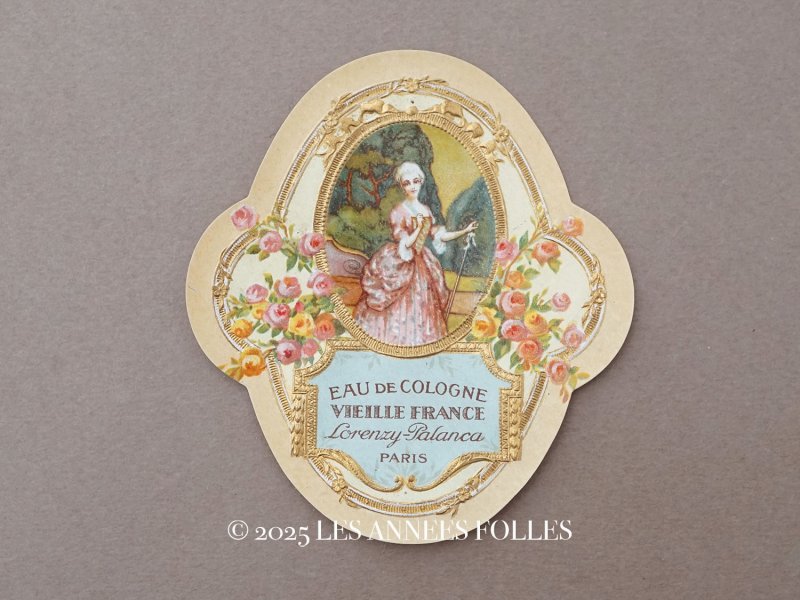 画像1: アンティーク パフュームラベル 薔薇とリボンのメダイヨン EAU DE COLOGNE VIEILLE FRANCE - LORENZY PALANCA PARIS -