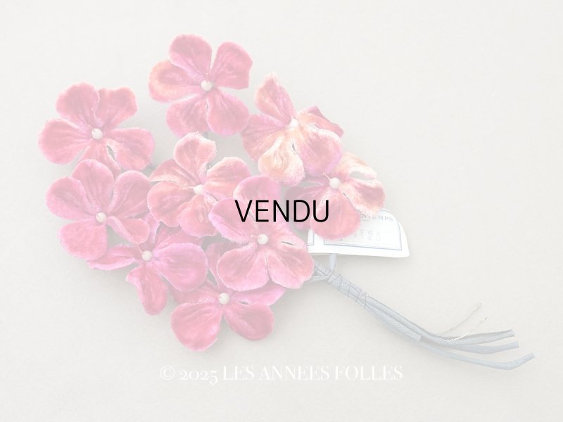 画像1: 未使用 アンティーク ベルベットの布花 チェリーピンクラベル付  プランタン百貨店 - AU PRINTEMPS -