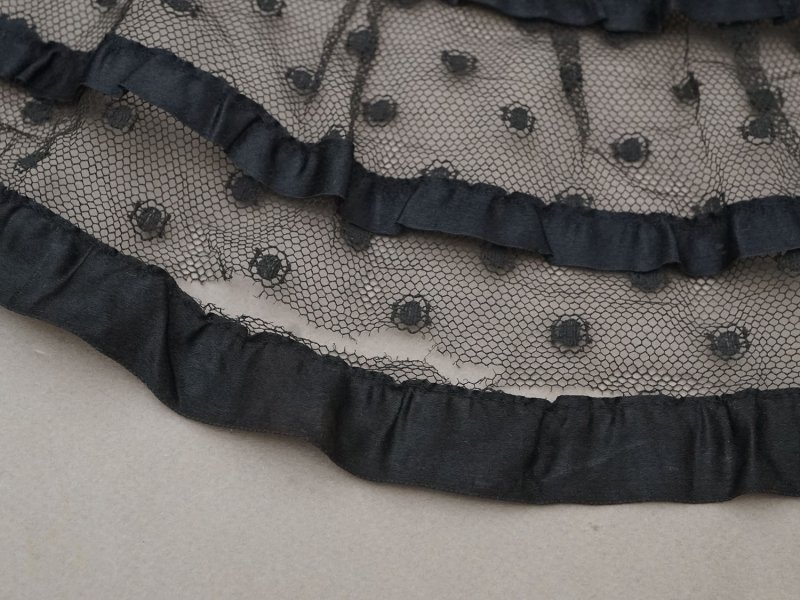 画像11: 1900年頃 アンティーク 47cm幅  ドレスの裾 ドットのチュール&シルクサテンリボン 黒  約430cm
