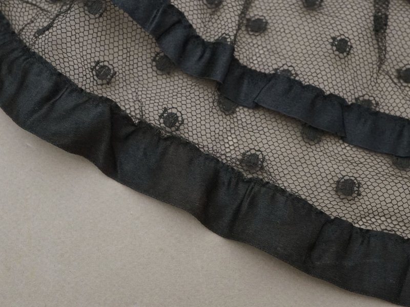 画像12: 1900年頃 アンティーク 47cm幅  ドレスの裾 ドットのチュール&シルクサテンリボン 黒  約430cm