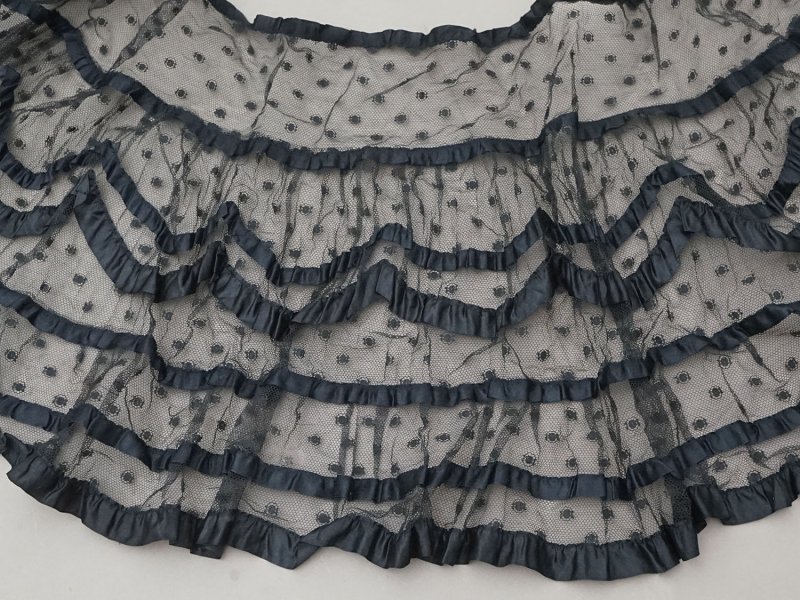 画像3: 1900年頃 アンティーク 47cm幅  ドレスの裾 ドットのチュール&シルクサテンリボン 黒  約430cm