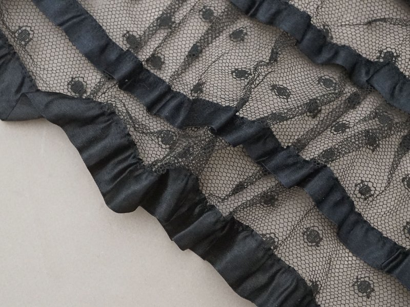 画像6: 1900年頃 アンティーク 47cm幅  ドレスの裾 ドットのチュール&シルクサテンリボン 黒  約430cm