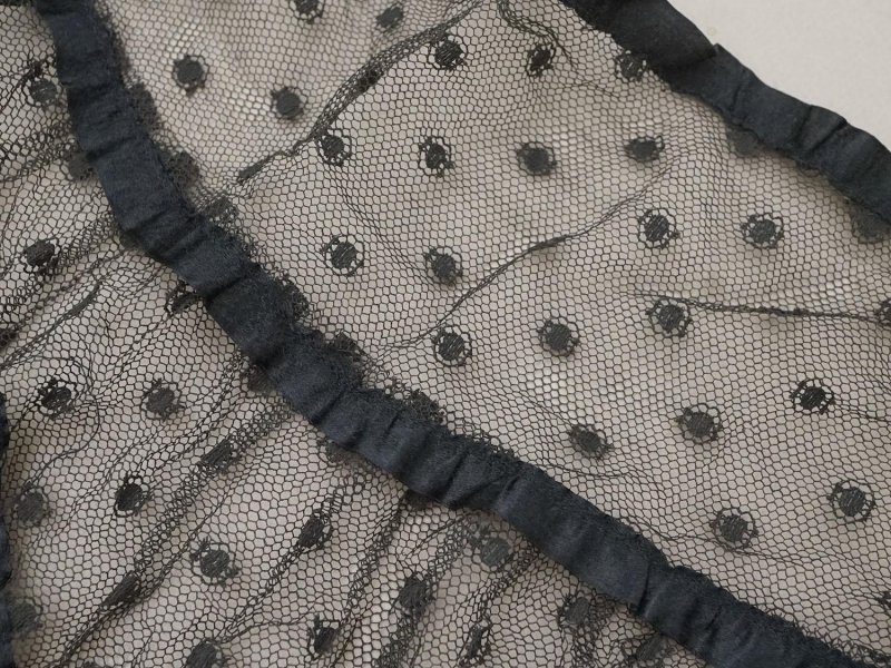 画像4: 1900年頃 アンティーク 47cm幅  ドレスの裾 ドットのチュール&シルクサテンリボン 黒  約430cm