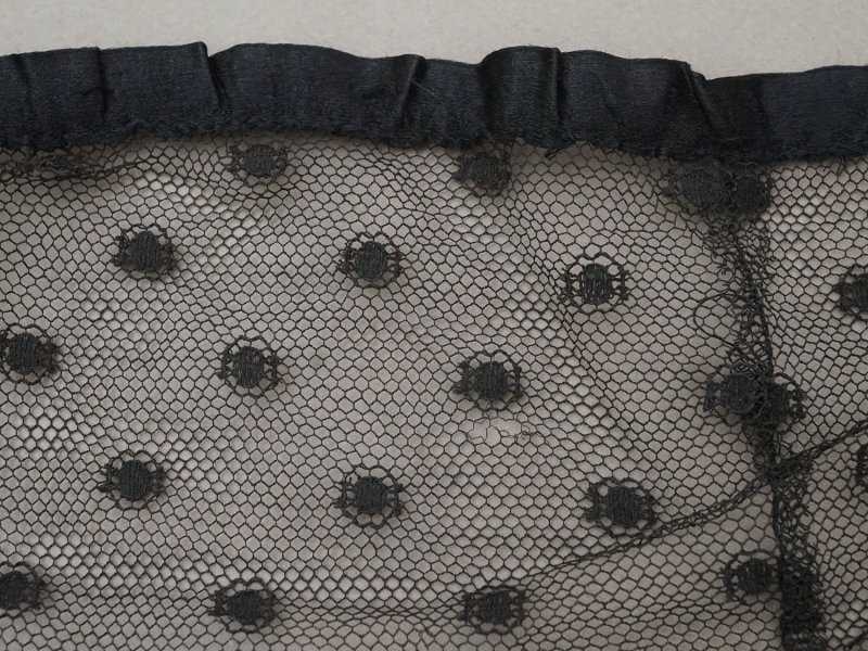 画像13: 1900年頃 アンティーク 47cm幅  ドレスの裾 ドットのチュール&シルクサテンリボン 黒  約430cm