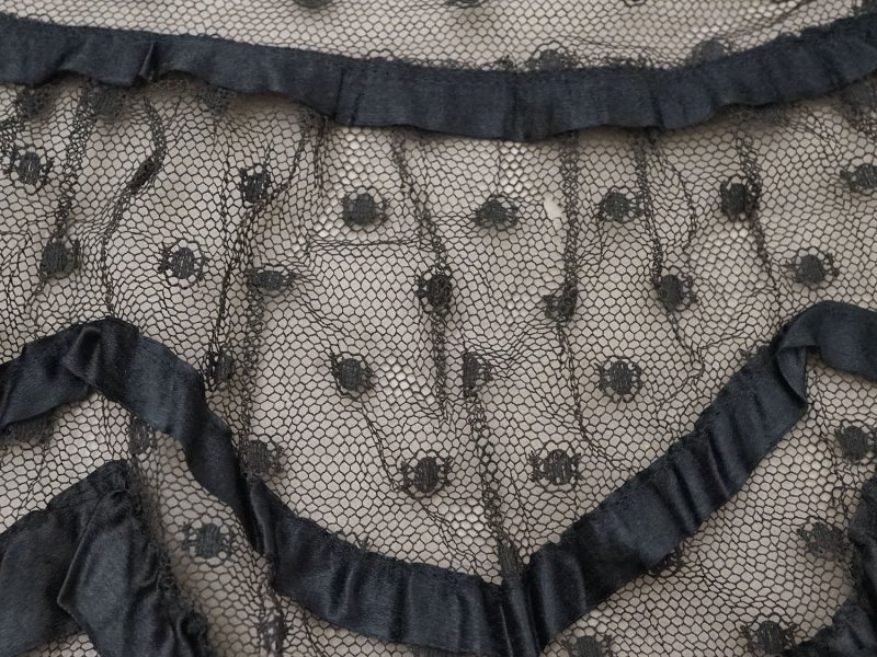 画像14: 1900年頃 アンティーク 47cm幅  ドレスの裾 ドットのチュール&シルクサテンリボン 黒  約430cm