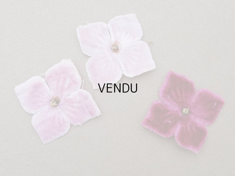 画像3: アンティーク 布花材料 ベルベットの花びら 花芯付き 10ピースのセット 約3cm 布花 ライラックピンク＆赤紫