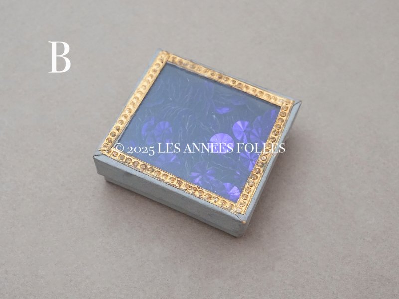 画像6: アンティーク ガラスの蓋の紙箱 パープルのスパンコール入り